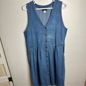 Vintage Denim Maxi Dress Women’s Size 16W 100% Cotton Sleeveless Button Up Front